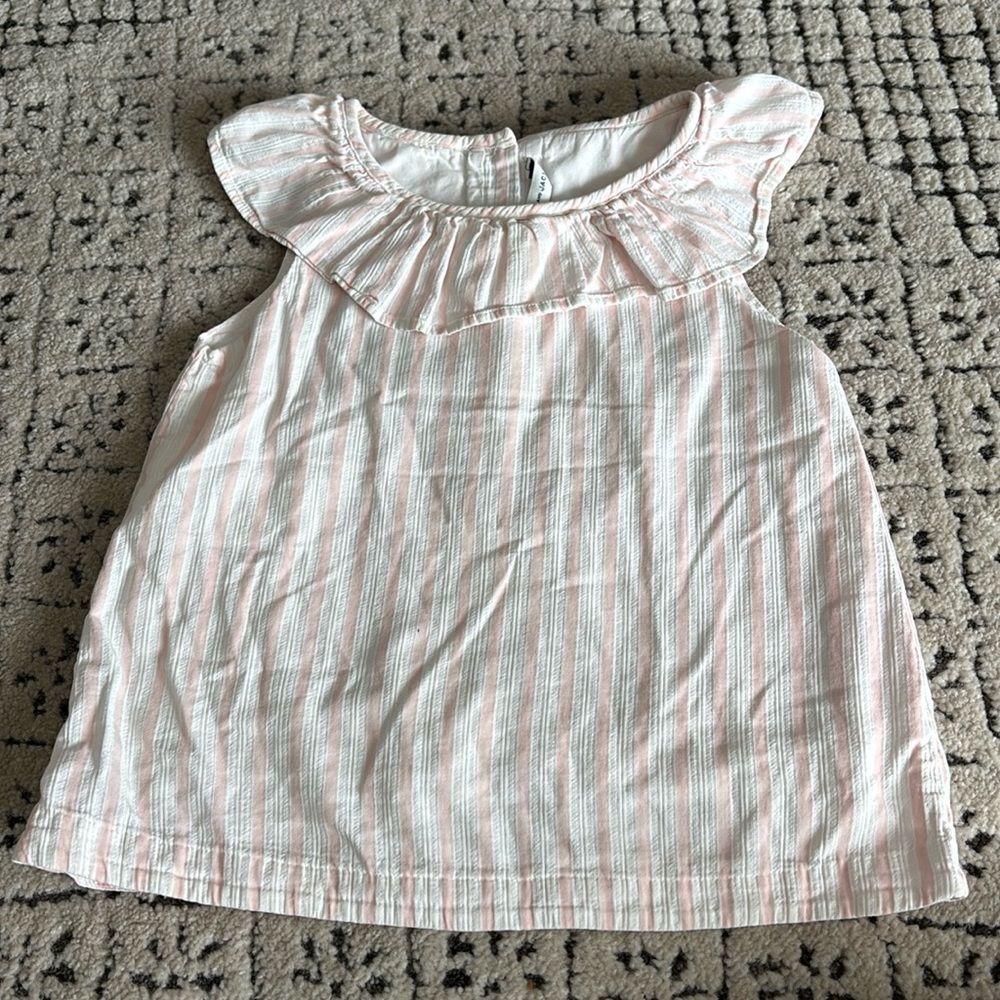 Janie And Jack Girls Petal Pink Striped Ruffle Top Size 8